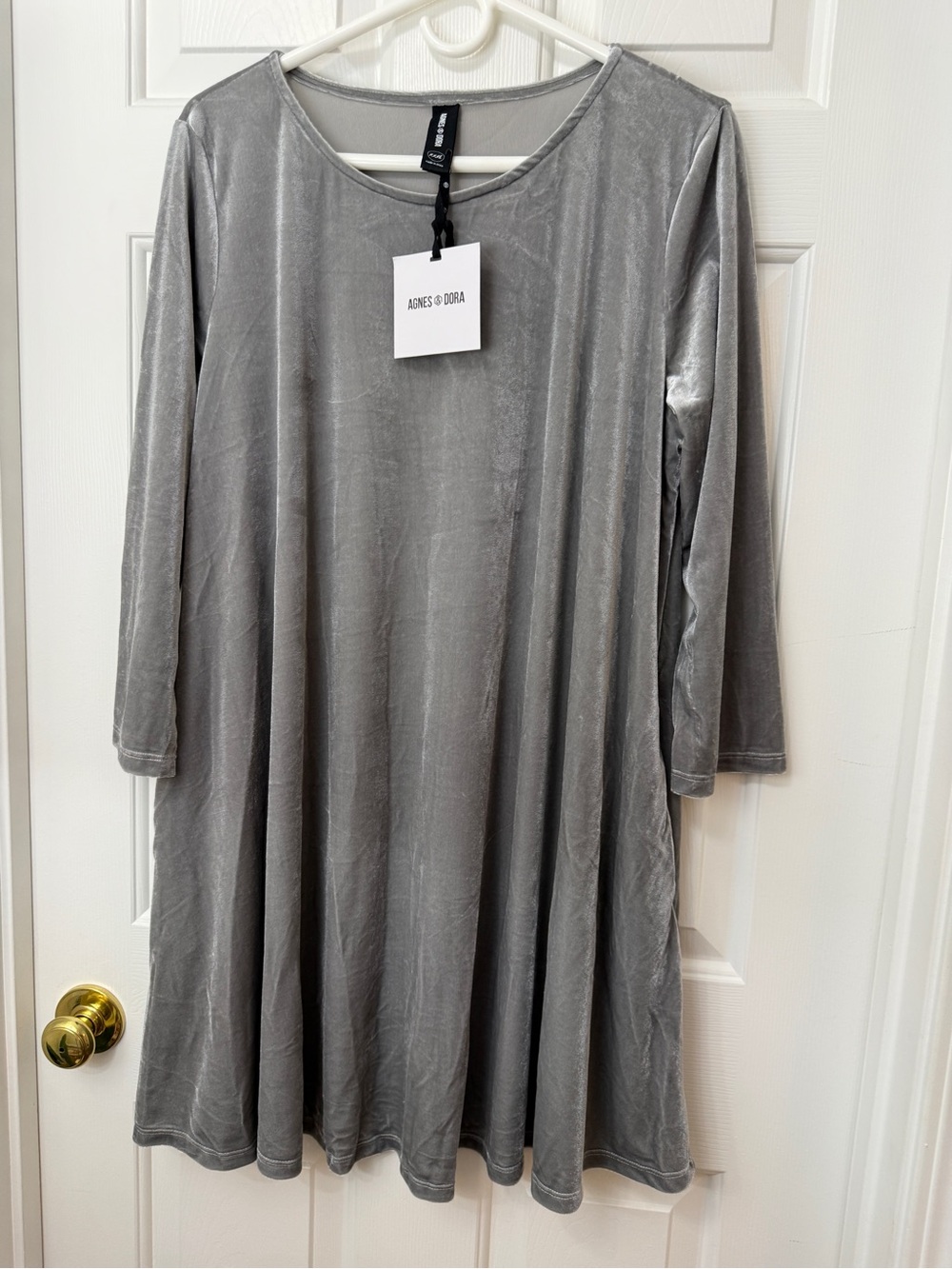 Agnes & Dora Silver Velvet Long Sleeve Swing Dress